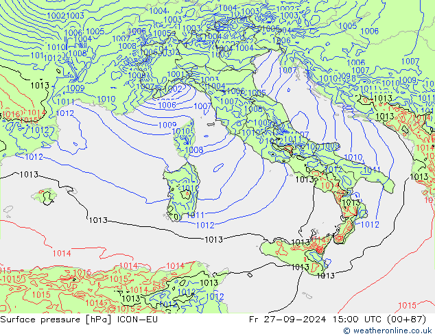 приземное давление ICON-EU пт 27.09.2024 15 UTC