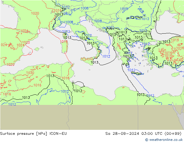 Yer basıncı ICON-EU Cts 28.09.2024 03 UTC