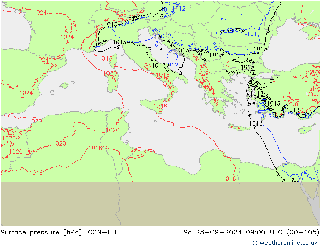 Luchtdruk (Grond) ICON-EU za 28.09.2024 09 UTC