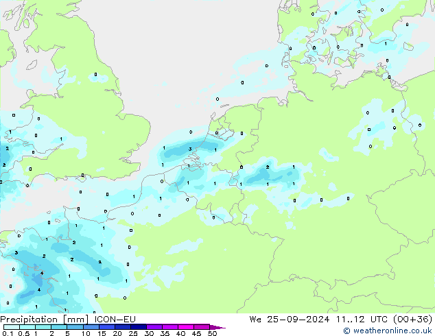 Precipitation ICON-EU We 25.09.2024 12 UTC