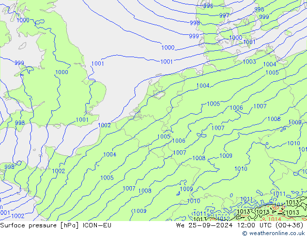 Surface pressure ICON-EU We 25.09.2024 12 UTC