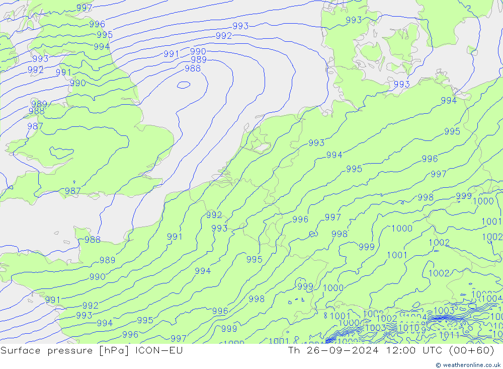 приземное давление ICON-EU чт 26.09.2024 12 UTC