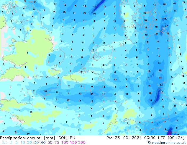 Precipitation accum. ICON-EU We 25.09.2024 00 UTC