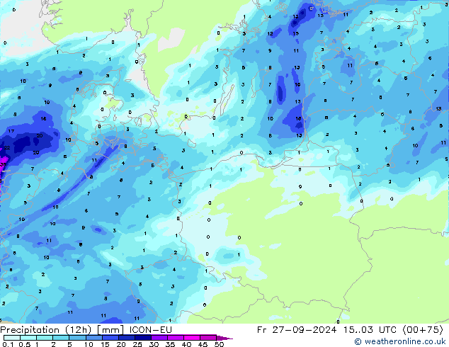 Précipitation (12h) ICON-EU ven 27.09.2024 03 UTC