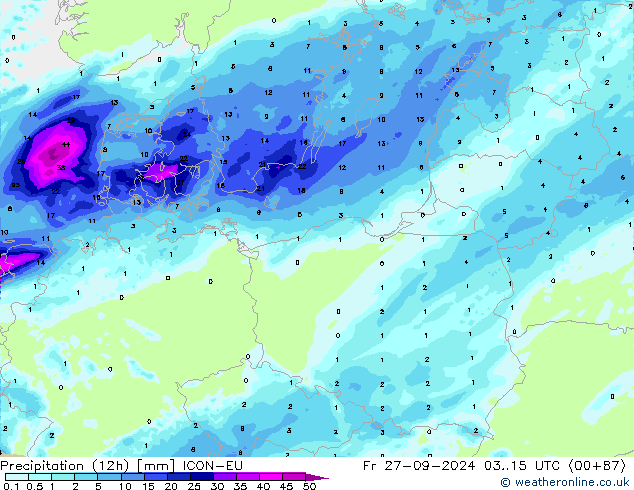 Nied. akkumuliert (12Std) ICON-EU Fr 27.09.2024 15 UTC