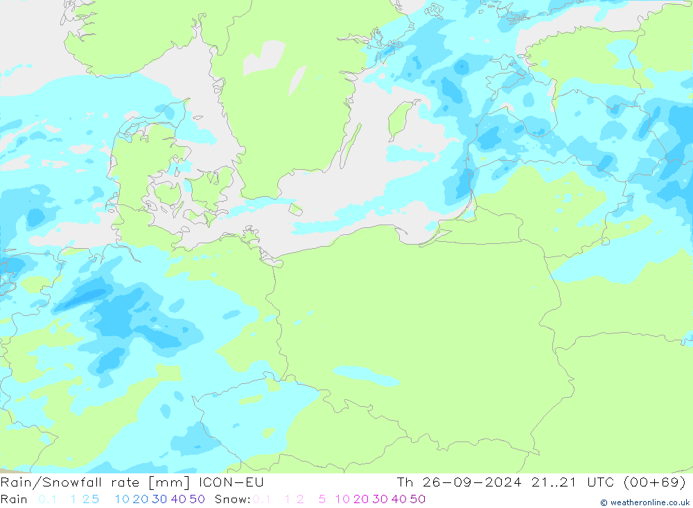 Rain/Snowfall rate ICON-EU jeu 26.09.2024 21 UTC