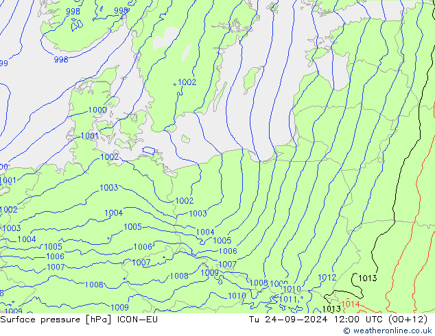 pression de l'air ICON-EU mar 24.09.2024 12 UTC