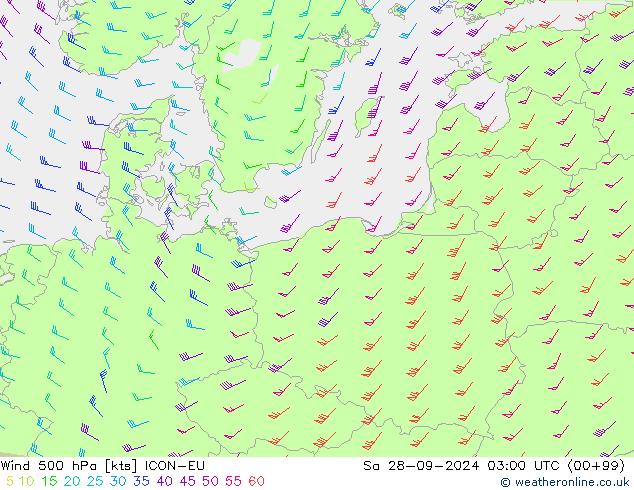 Rüzgar 500 hPa ICON-EU Cts 28.09.2024 03 UTC