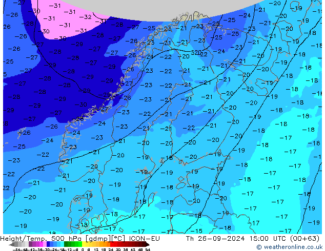 Height/Temp. 500 hPa ICON-EU czw. 26.09.2024 15 UTC