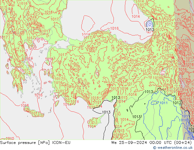 Yer basıncı ICON-EU Çar 25.09.2024 00 UTC