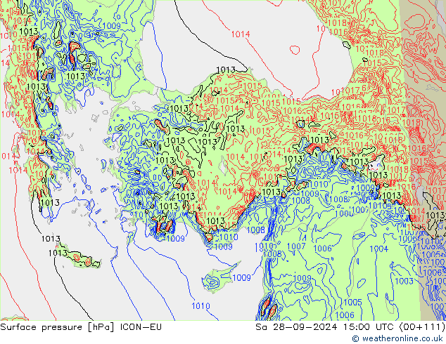 Luchtdruk (Grond) ICON-EU za 28.09.2024 15 UTC