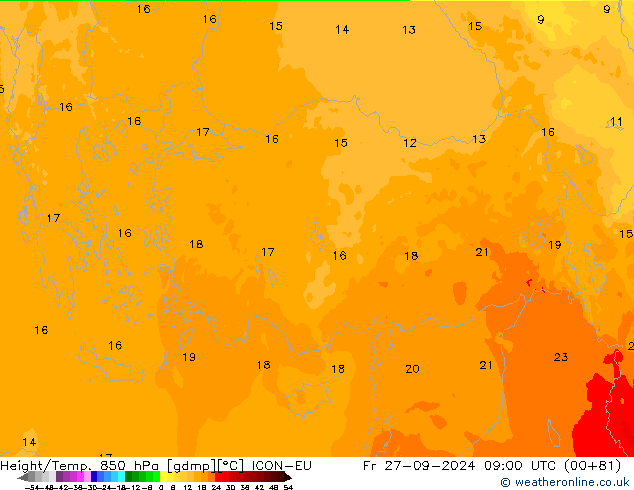 Geop./Temp. 850 hPa ICON-EU vie 27.09.2024 09 UTC