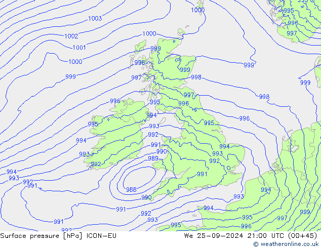 Atmosférický tlak ICON-EU St 25.09.2024 21 UTC