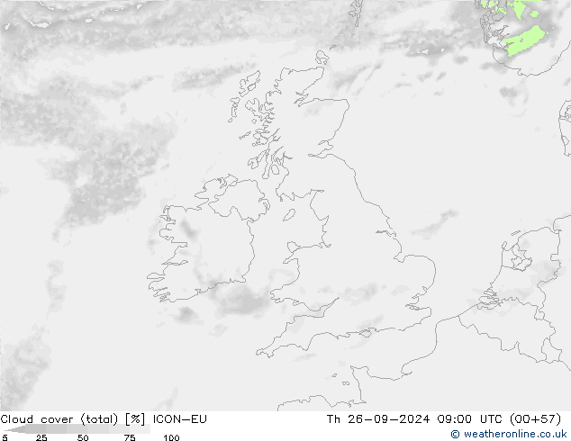 Cloud cover (total) ICON-EU Th 26.09.2024 09 UTC