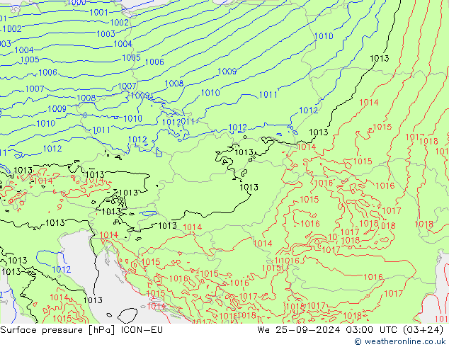 Surface pressure ICON-EU We 25.09.2024 03 UTC