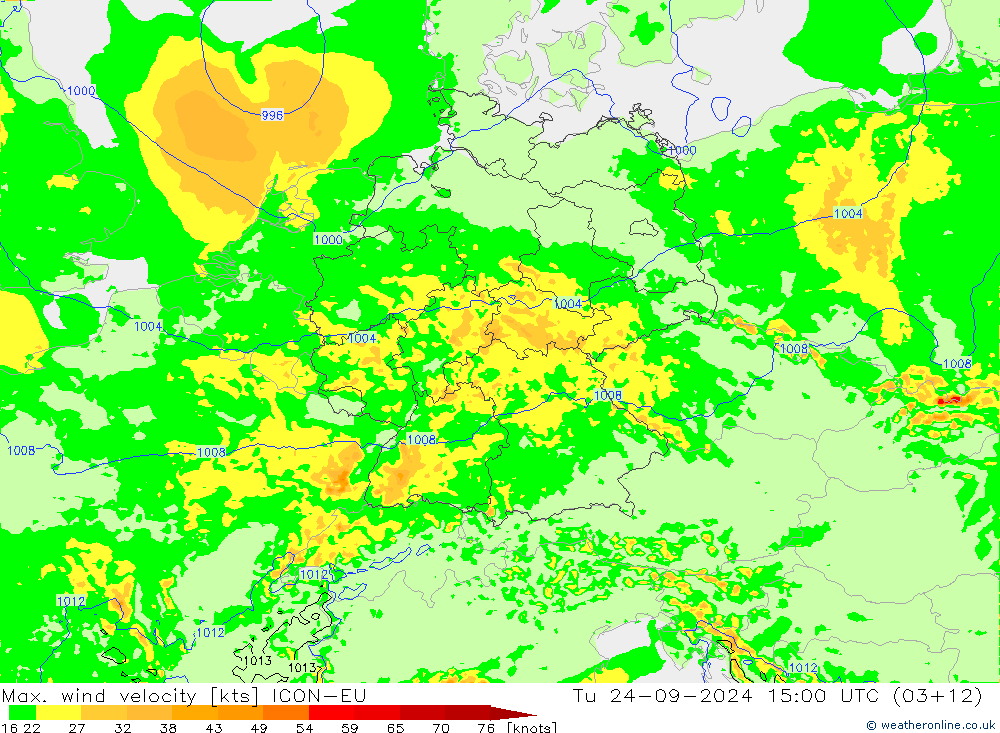 Max. wind velocity ICON-EU mar 24.09.2024 15 UTC