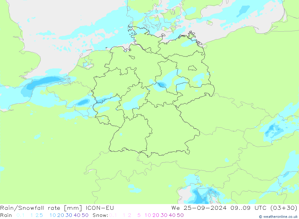 Regen/Schneefallrate ICON-EU Mi 25.09.2024 09 UTC