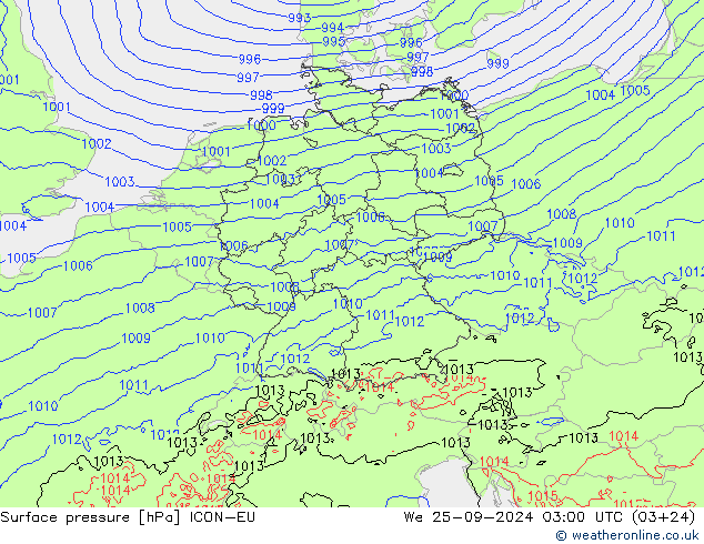 Pressione al suolo ICON-EU mer 25.09.2024 03 UTC