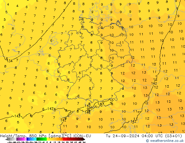 Height/Temp. 850 hPa ICON-EU Di 24.09.2024 04 UTC