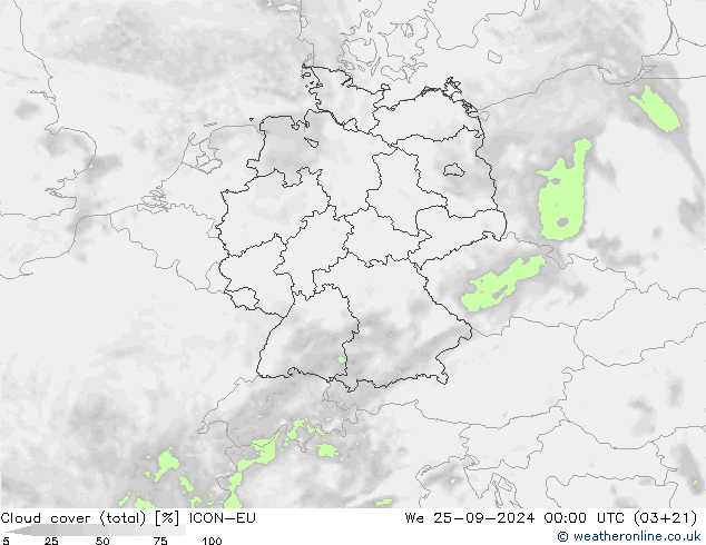 Bulutlar (toplam) ICON-EU Çar 25.09.2024 00 UTC