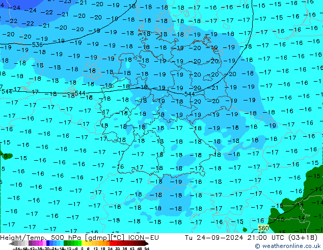 Height/Temp. 500 hPa ICON-EU  24.09.2024 21 UTC