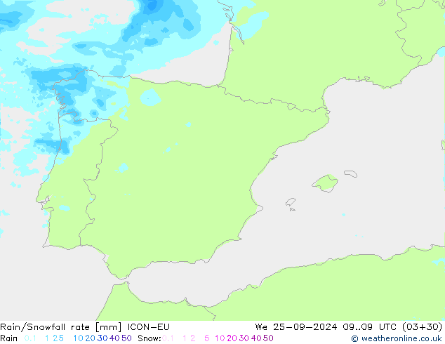 Rain/Snowfall rate ICON-EU St 25.09.2024 09 UTC