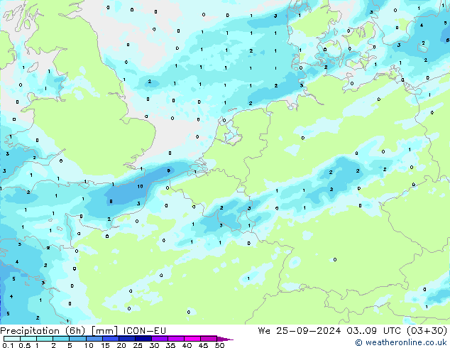 Precipitación (6h) ICON-EU mié 25.09.2024 09 UTC