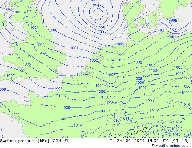 Pressione al suolo ICON-EU mar 24.09.2024 18 UTC