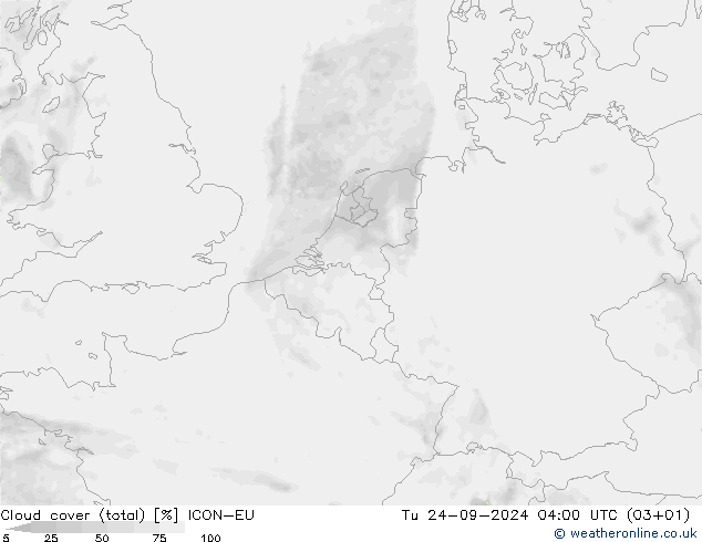 Bewolking (Totaal) ICON-EU di 24.09.2024 04 UTC