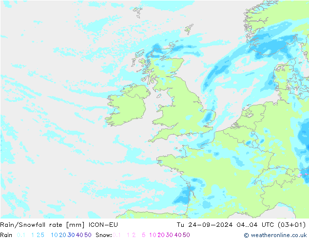 Rain/Snowfall rate ICON-EU wto. 24.09.2024 04 UTC