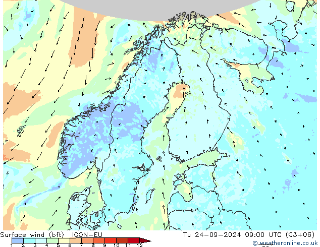  10 m (bft) ICON-EU  24.09.2024 09 UTC