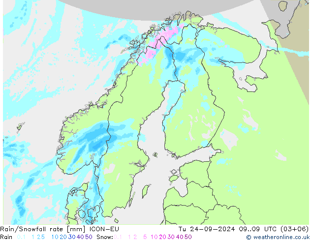 Rain/Snowfall rate ICON-EU Tu 24.09.2024 09 UTC