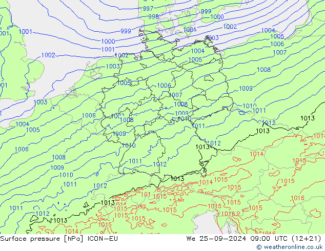 Luchtdruk (Grond) ICON-EU wo 25.09.2024 09 UTC