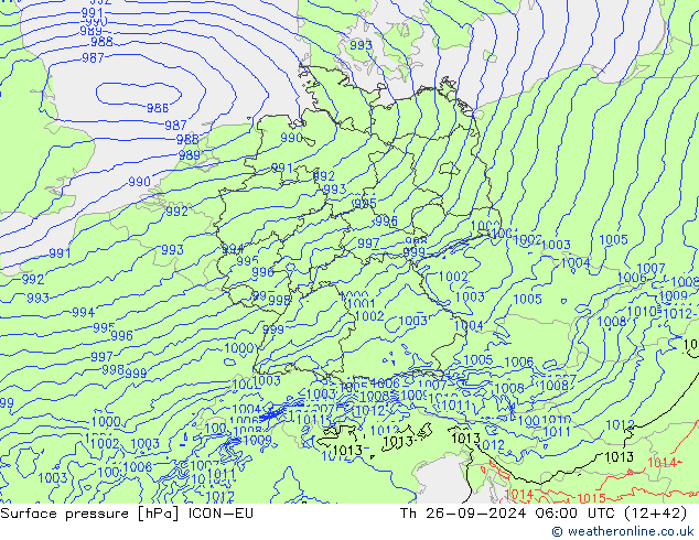 Surface pressure ICON-EU Th 26.09.2024 06 UTC