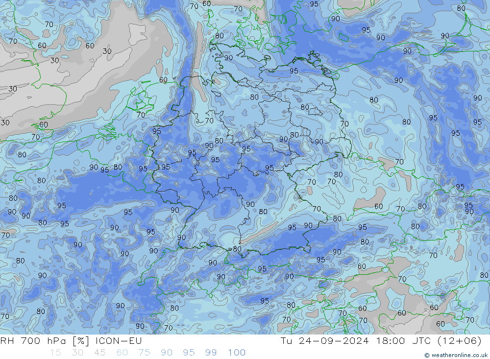 RH 700 hPa ICON-EU Tu 24.09.2024 18 UTC