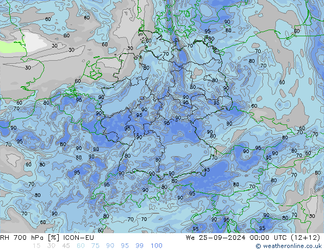 RH 700 hPa ICON-EU St 25.09.2024 00 UTC