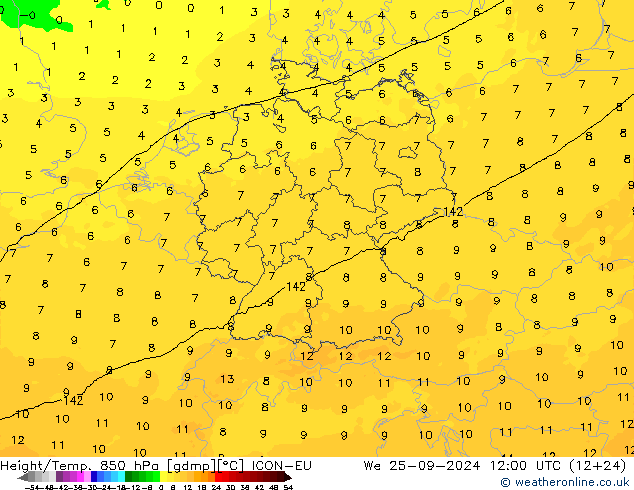 Height/Temp. 850 hPa ICON-EU We 25.09.2024 12 UTC