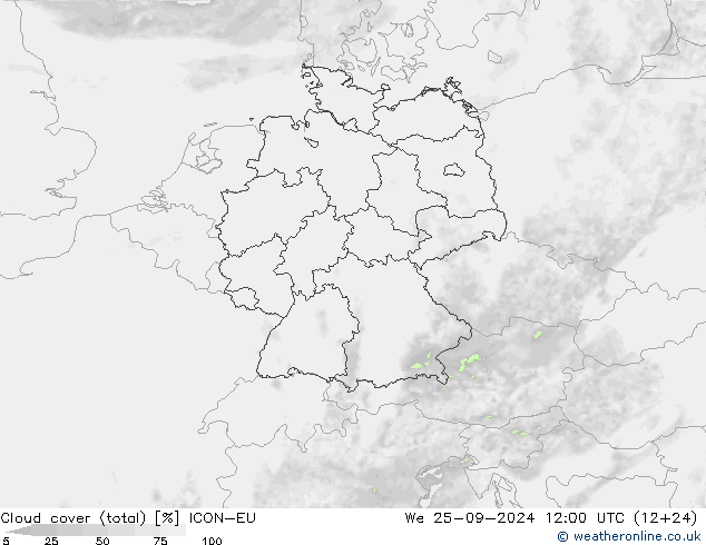 Cloud cover (total) ICON-EU We 25.09.2024 12 UTC