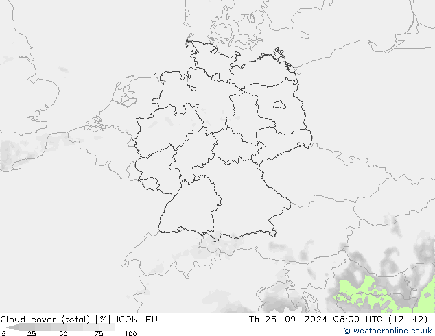 nuvens (total) ICON-EU Qui 26.09.2024 06 UTC