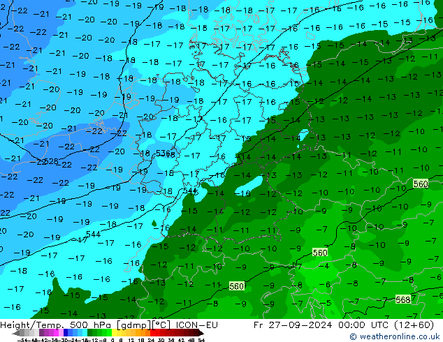 Height/Temp. 500 hPa ICON-EU Fr 27.09.2024 00 UTC