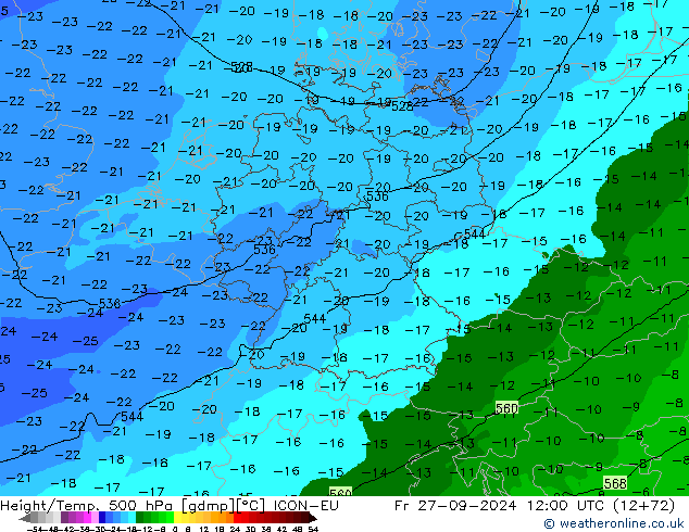 Height/Temp. 500 hPa ICON-EU Pá 27.09.2024 12 UTC