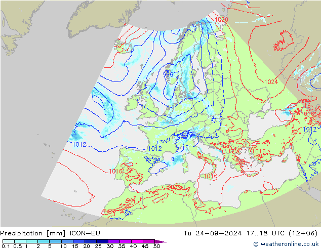 降水 ICON-EU 星期二 24.09.2024 18 UTC