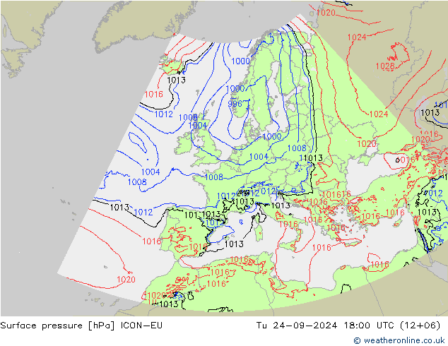 приземное давление ICON-EU вт 24.09.2024 18 UTC