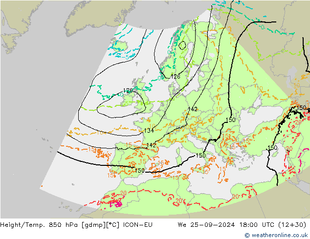 Height/Temp. 850 hPa ICON-EU Qua 25.09.2024 18 UTC