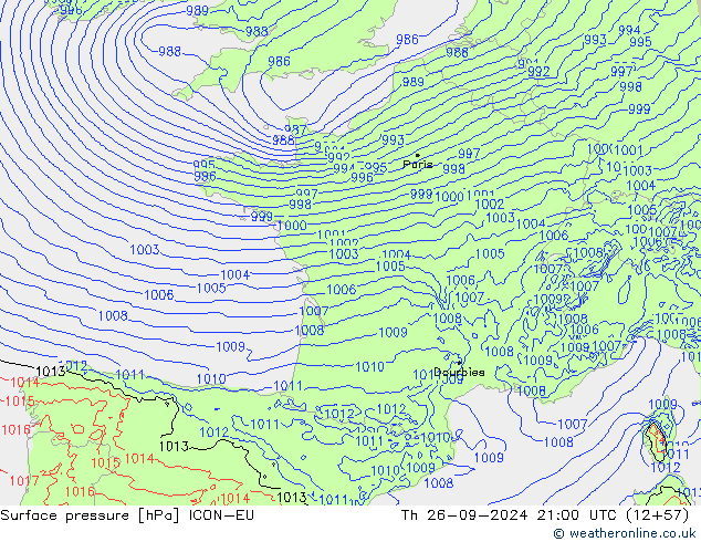 Yer basıncı ICON-EU Per 26.09.2024 21 UTC