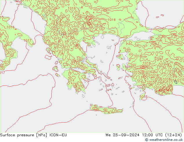 Presión superficial ICON-EU mié 25.09.2024 12 UTC