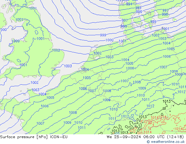 pressão do solo ICON-EU Qua 25.09.2024 06 UTC