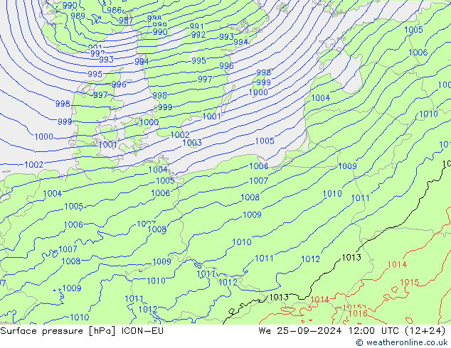 Surface pressure ICON-EU We 25.09.2024 12 UTC