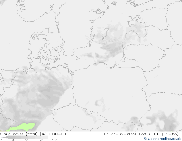 Cloud cover (total) ICON-EU Pá 27.09.2024 03 UTC