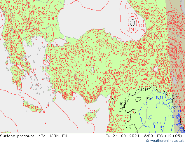 Surface pressure ICON-EU Tu 24.09.2024 18 UTC